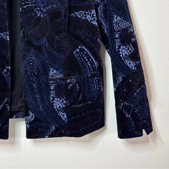 Chico’s Velvet Paisley Blazer 1 M 8/10 Blue - Picture 4 of 12